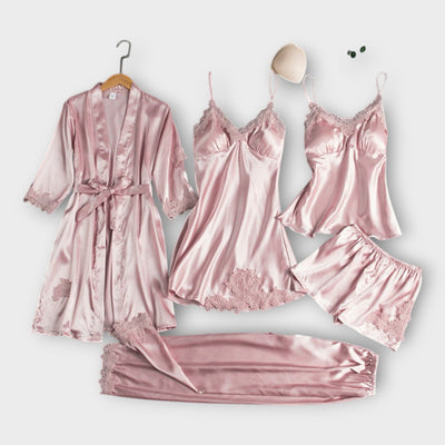 Σετ Σατέν Νυχτικά &amp; Ρόμπα με Εκλεπτυσμένη Αισθητική
