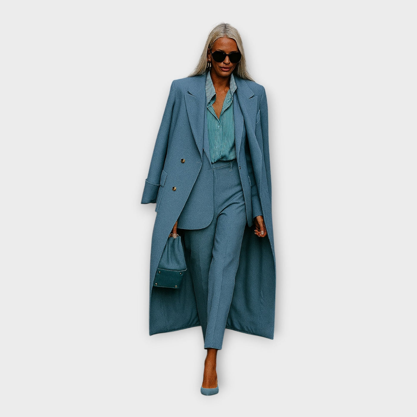 Κομψό σετ με παντελόνι και παλτό σε minimal γραμμή 