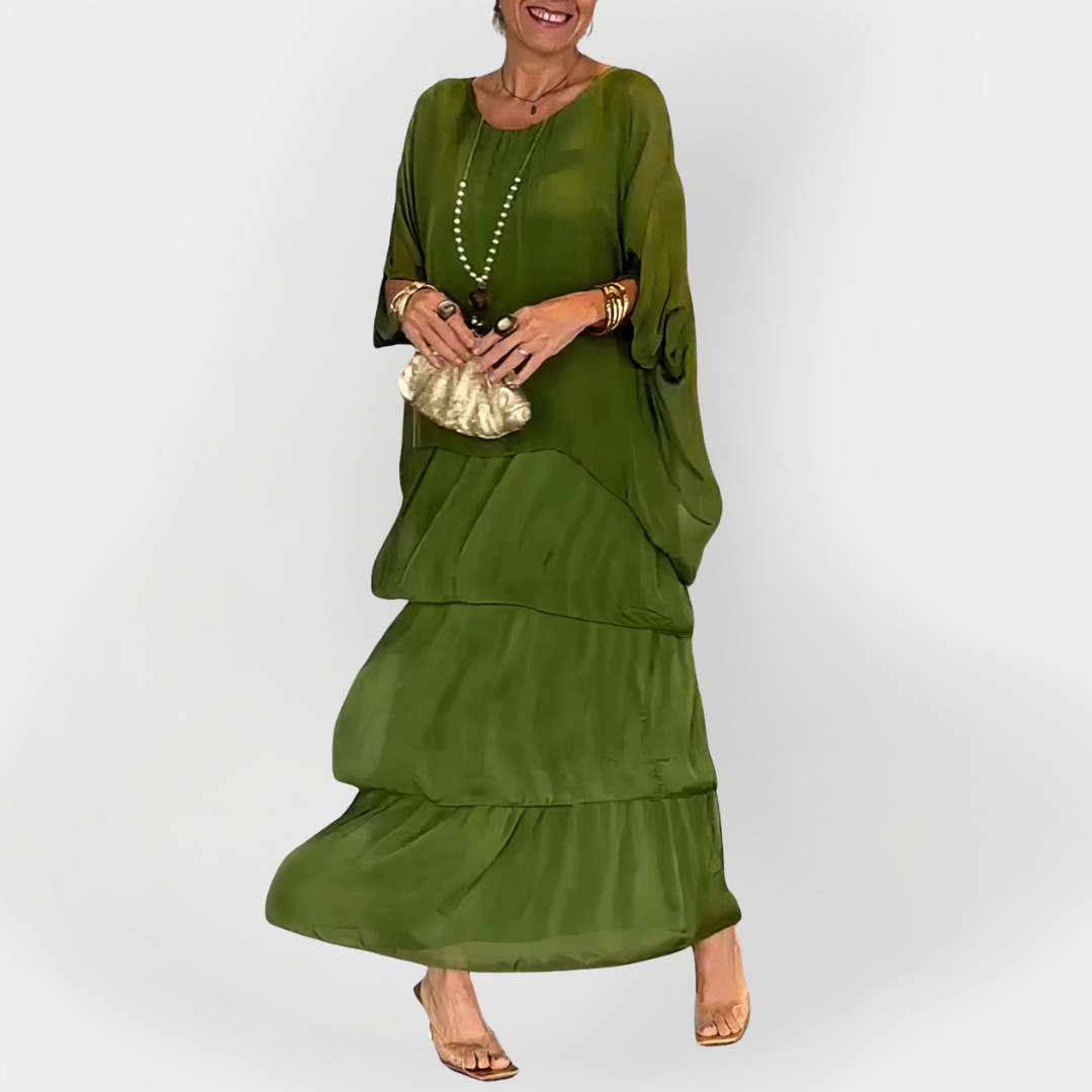 Φόρεμα Πλισέ με Εφέ Διπλής Στρώσης