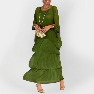 Φόρεμα Πλισέ με Εφέ Διπλής Στρώσης