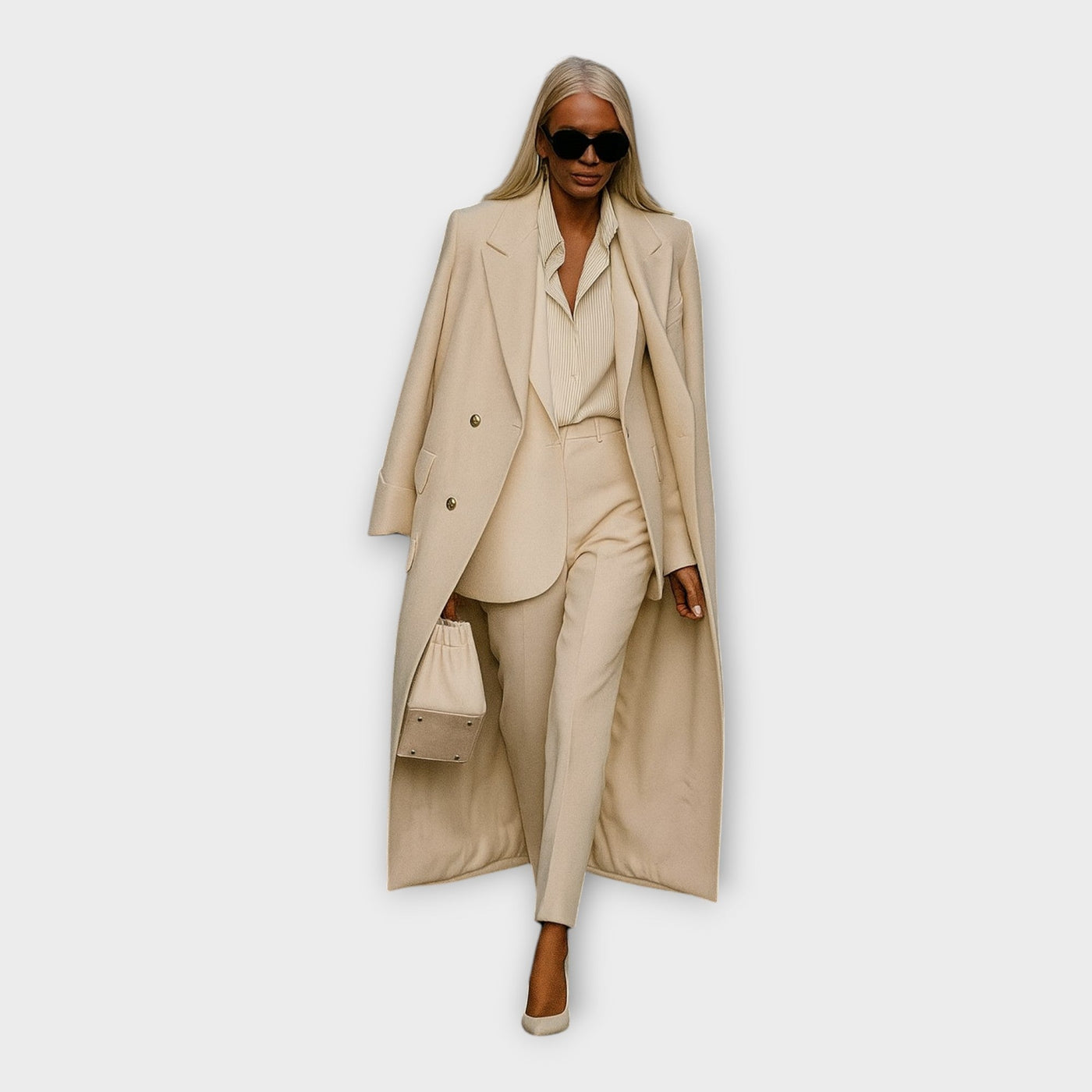 Κομψό σετ με παντελόνι και παλτό σε minimal γραμμή 