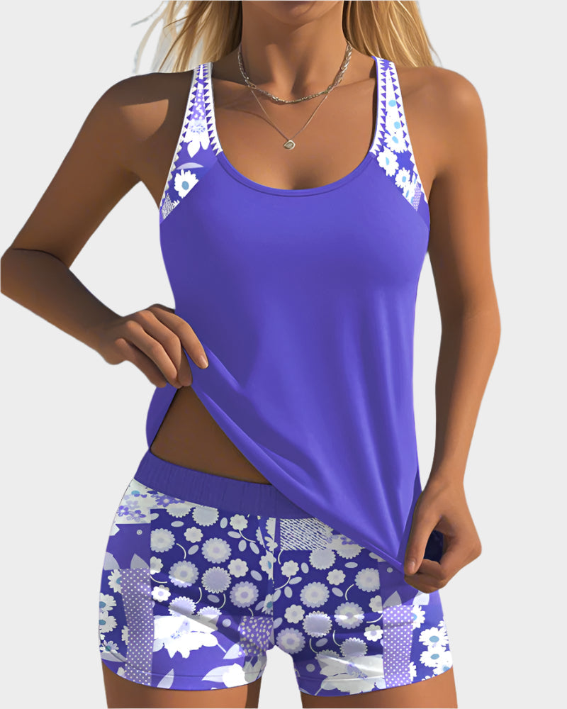 Άνετο Μαγιό σε Δύο Τεμάχια με Λουλουδάτο Σχέδιο