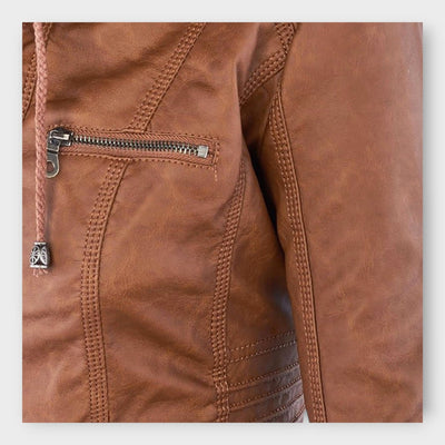 Μοντέρνο Δερμάτινο Μπουφάν με Κουκούλα και Διαχρονική Γραμμή