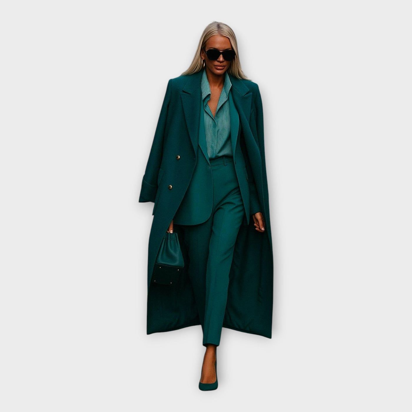 Κομψό σετ με παντελόνι και παλτό σε minimal γραμμή 