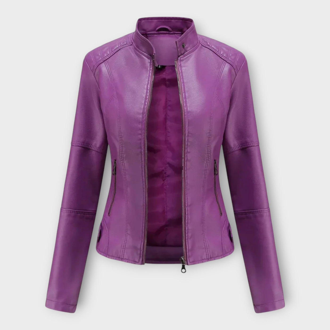 Μοντέρνο Κοντό Δερμάτινο Μπουφάν με Φερμουάρ