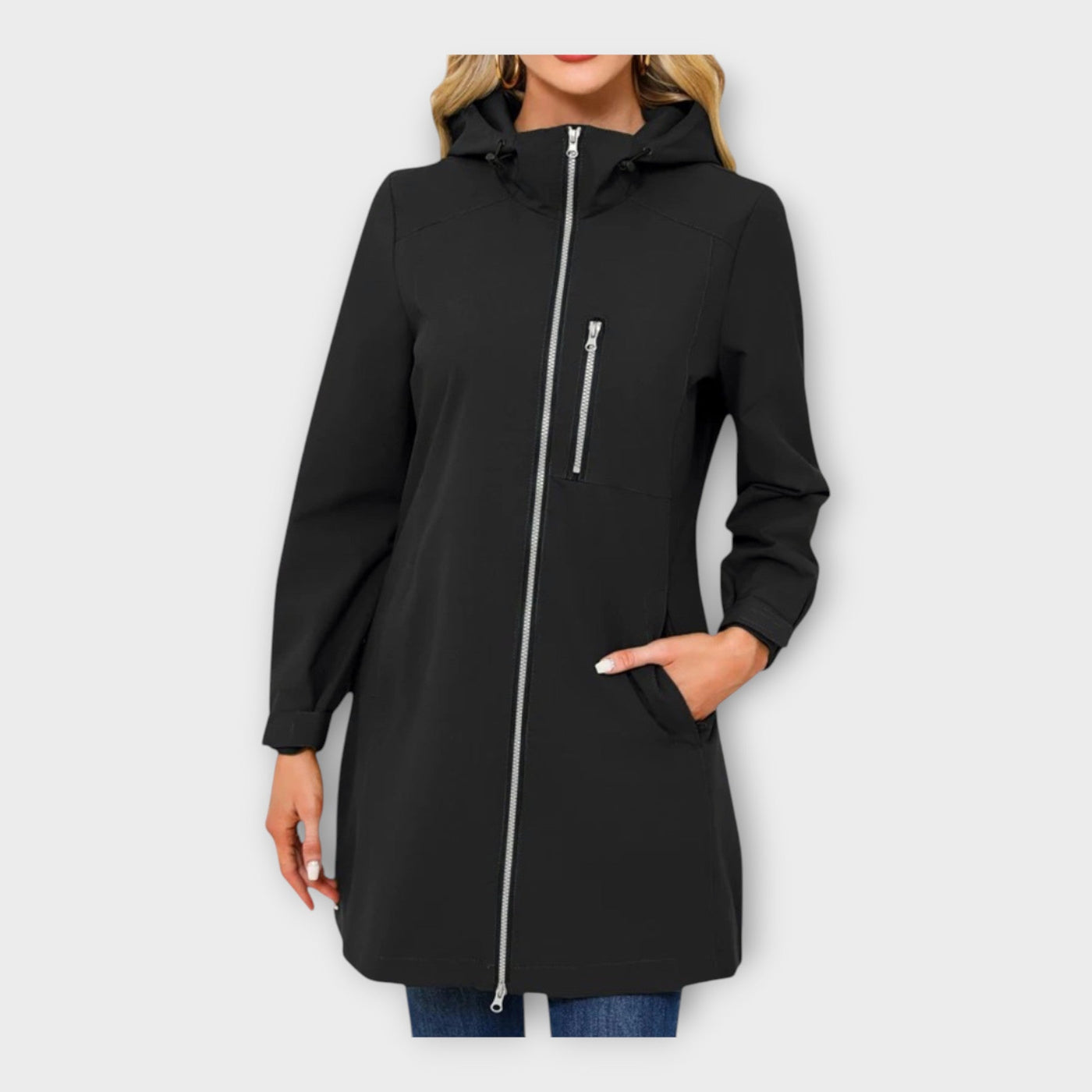 Μακρύ Αδιάβροχο Μπουφάν με Κουκούλα