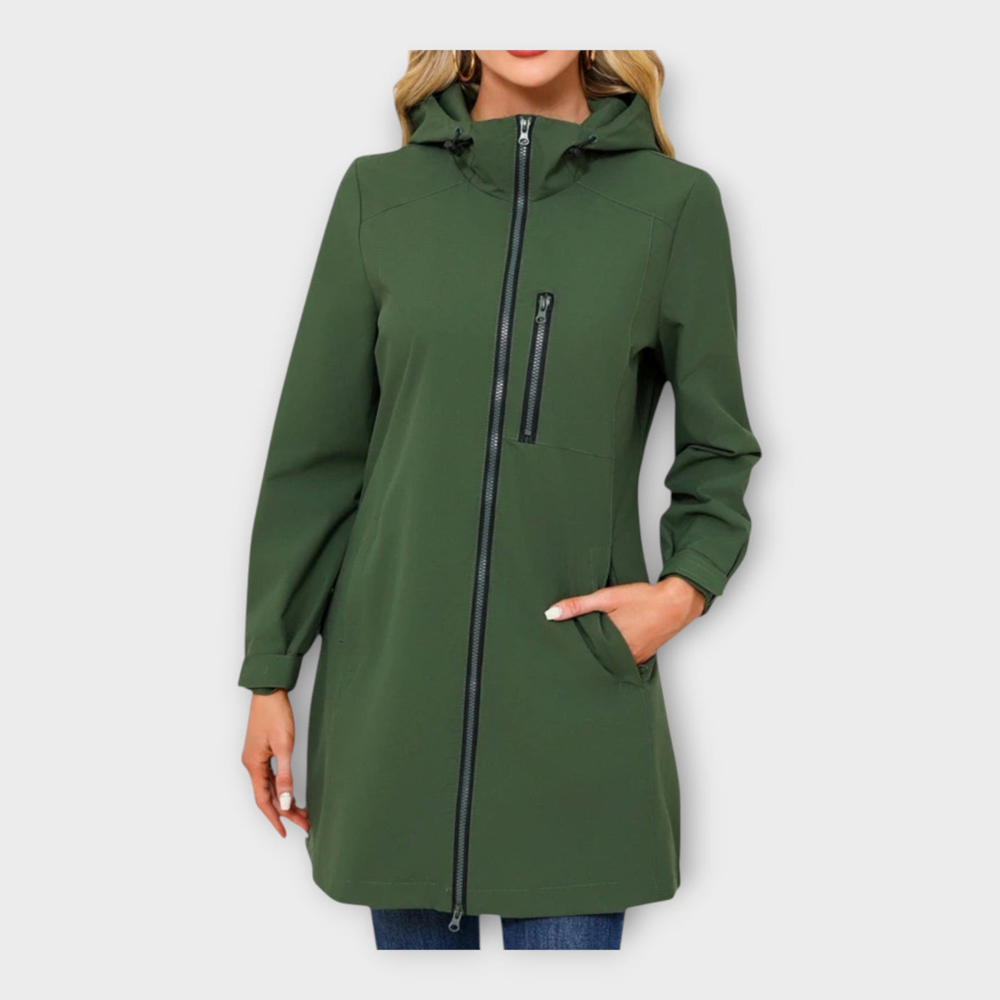 Μακρύ Αδιάβροχο Μπουφάν με Κουκούλα