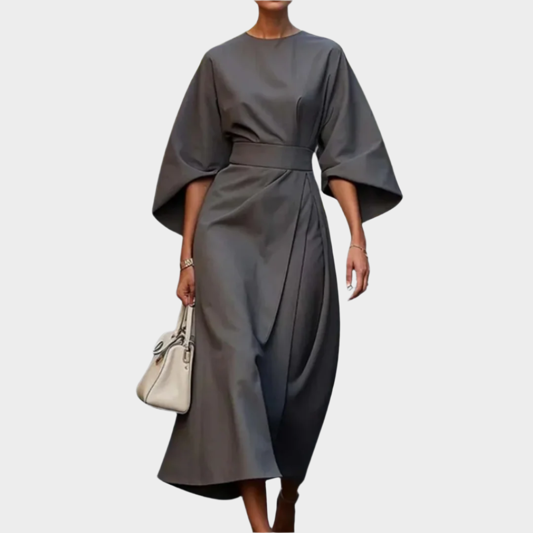 Σικάτο Μίνιμαλ Φόρεμα με Ζώνη και Φαρδιά Μανίκια