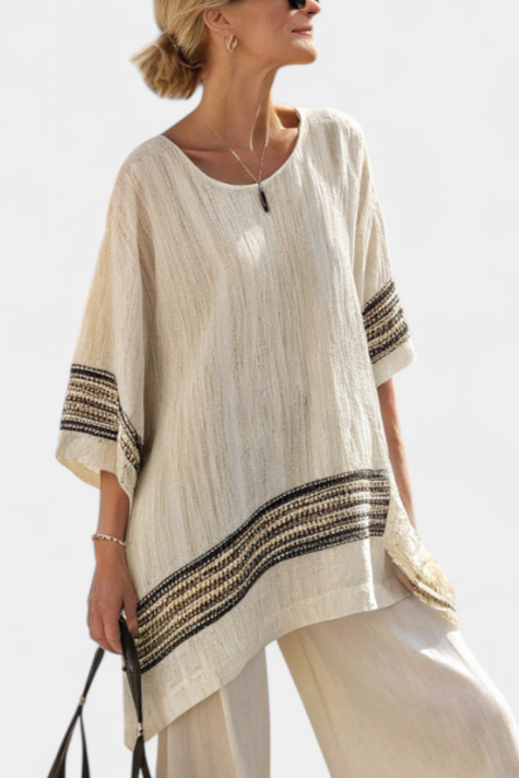 Σύνολο Μεσογείου Daisy από λινό μπαμπού με κομψές κόκκινες και πράσινες ρίγες