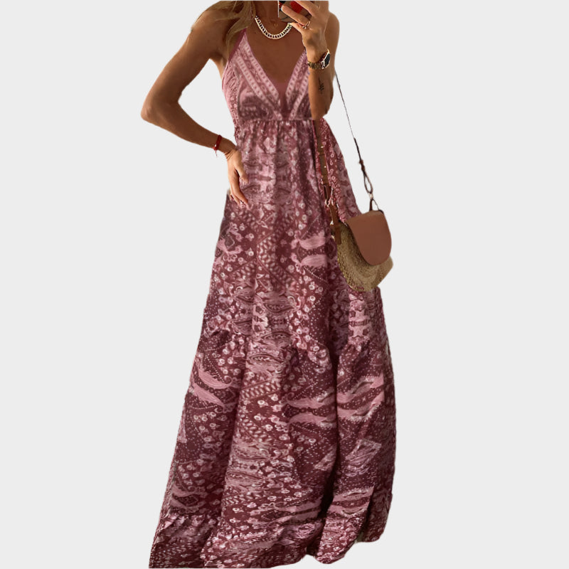 Boho Φόρεμα με Λεπτές Τιράντες και V-Ντεκολτέ