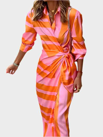 Midi Φόρεμα με Ριγέ Σχέδιο