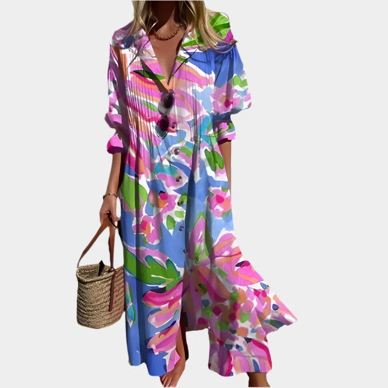 Αέρινο Φόρεμα Boho με Πουφ Μανίκια