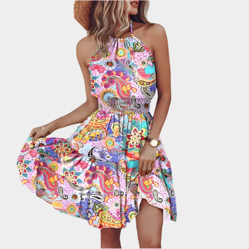 Σέξι Μίνι Φόρεμα με Ακανόνιστο Μοτίβο και Χωρίς Πλάτη