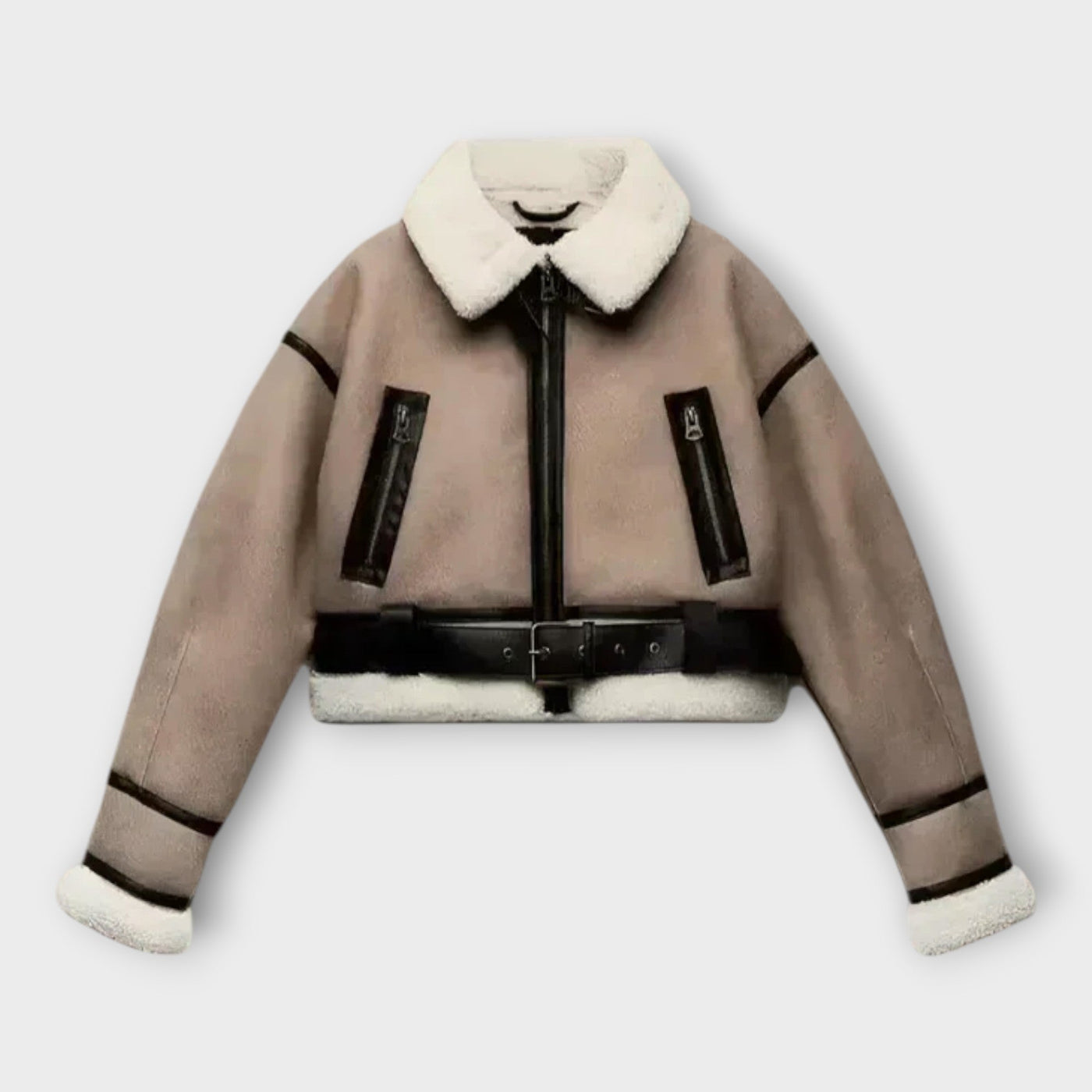 Δερμάτινο Μπουφάν με Επένδυση και Ζώνη 