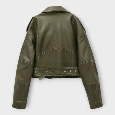 Μοντέρνο Κοντό Δερμάτινο Μπουφάν με Ζώνη και Εκλεπτυσμένη Αισθητική 