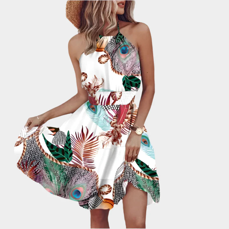 Σέξι Μίνι Φόρεμα με Ακανόνιστο Μοτίβο και Χωρίς Πλάτη