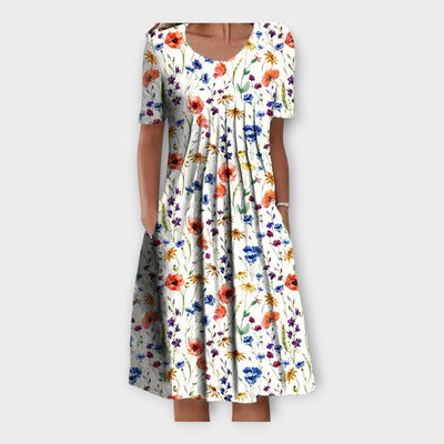 Φόρεμα με Λουλουδάτο Σχέδιο και Κοντό Μανίκι