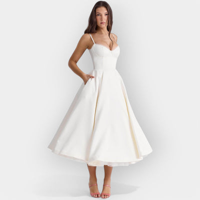 Λιτό Λευκό Μίντι Φόρεμα