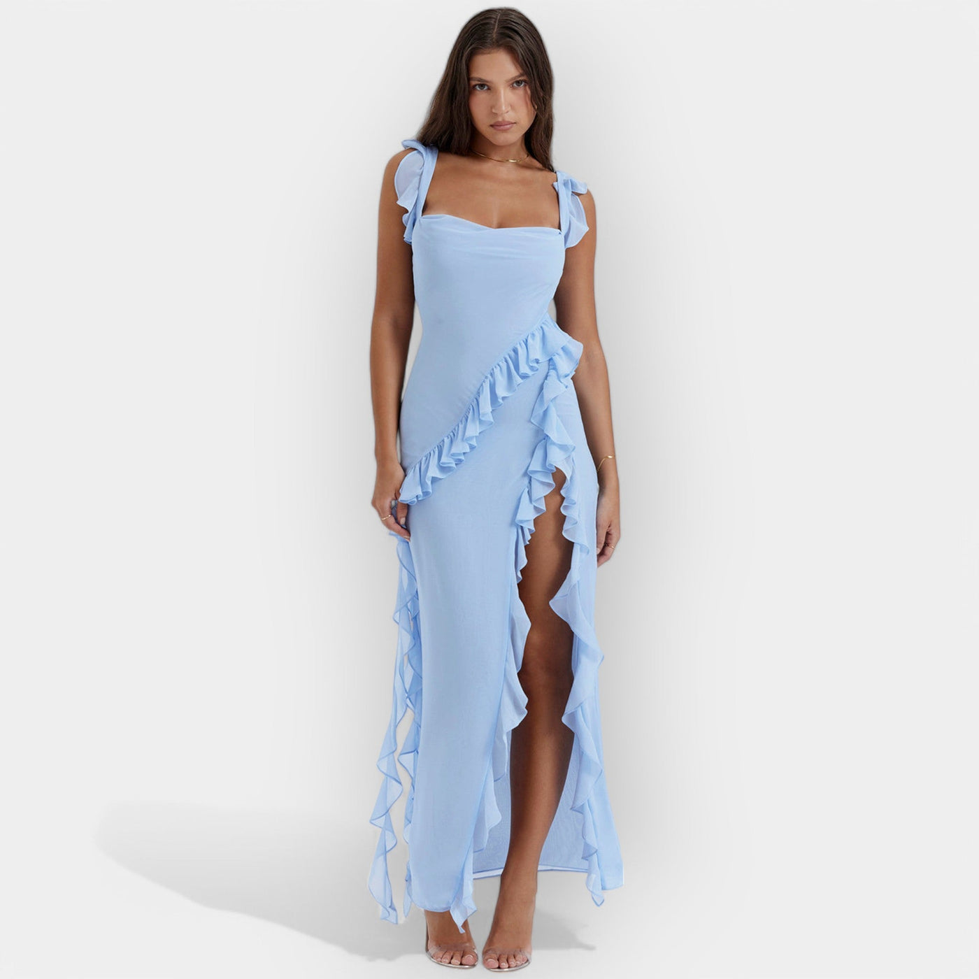 Φόρεμα με Σκίσιμο και Ρυθμισμένα Μπολάν