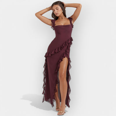 Φόρεμα με Σκίσιμο και Ρυθμισμένα Μπολάν