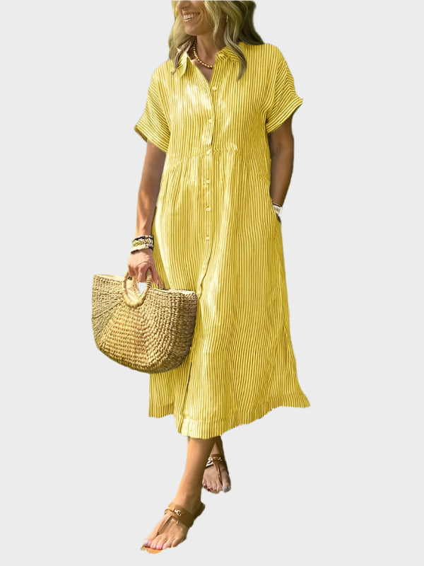 Ριγέ Πουκάμισο Φόρεμα με Πτερύγια, Κουμπιά και Λειτουργικές Τσέπες