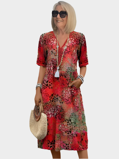 Ζωντανό Midi Φόρεμα με Τσέπες