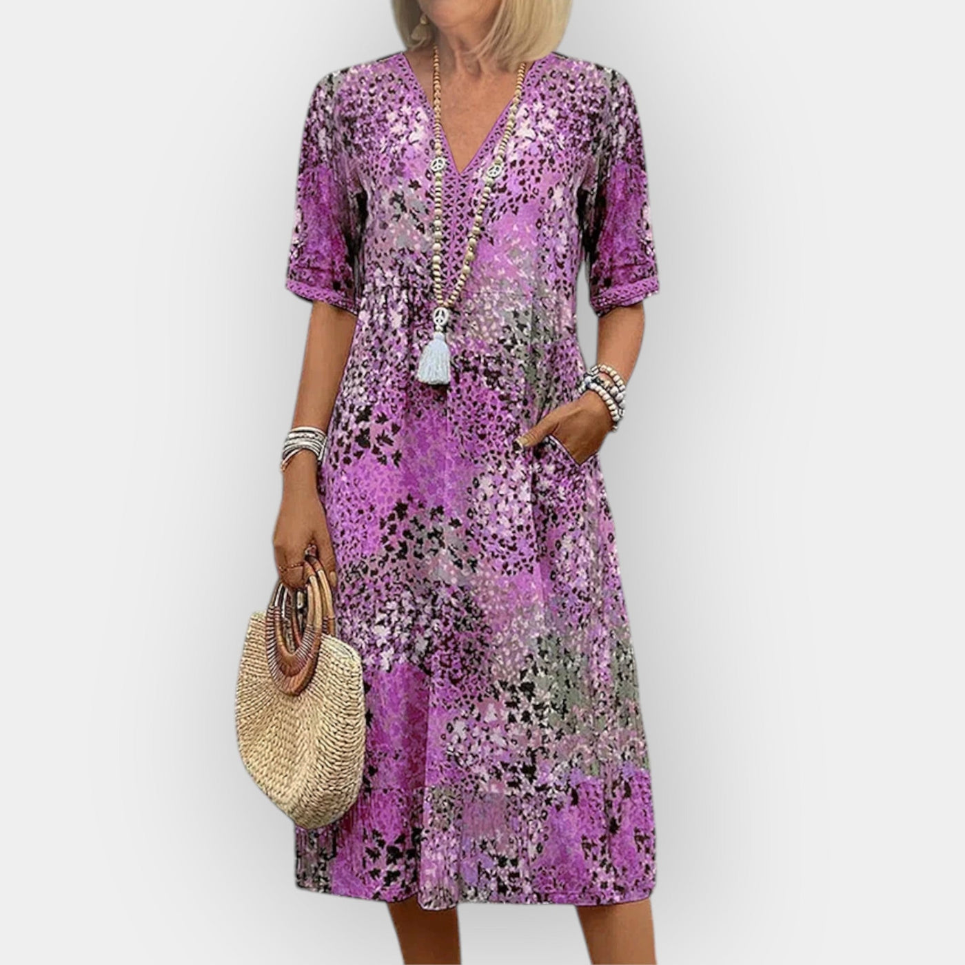 Φλοράλ Μίντι Φόρεμα με Στυλ