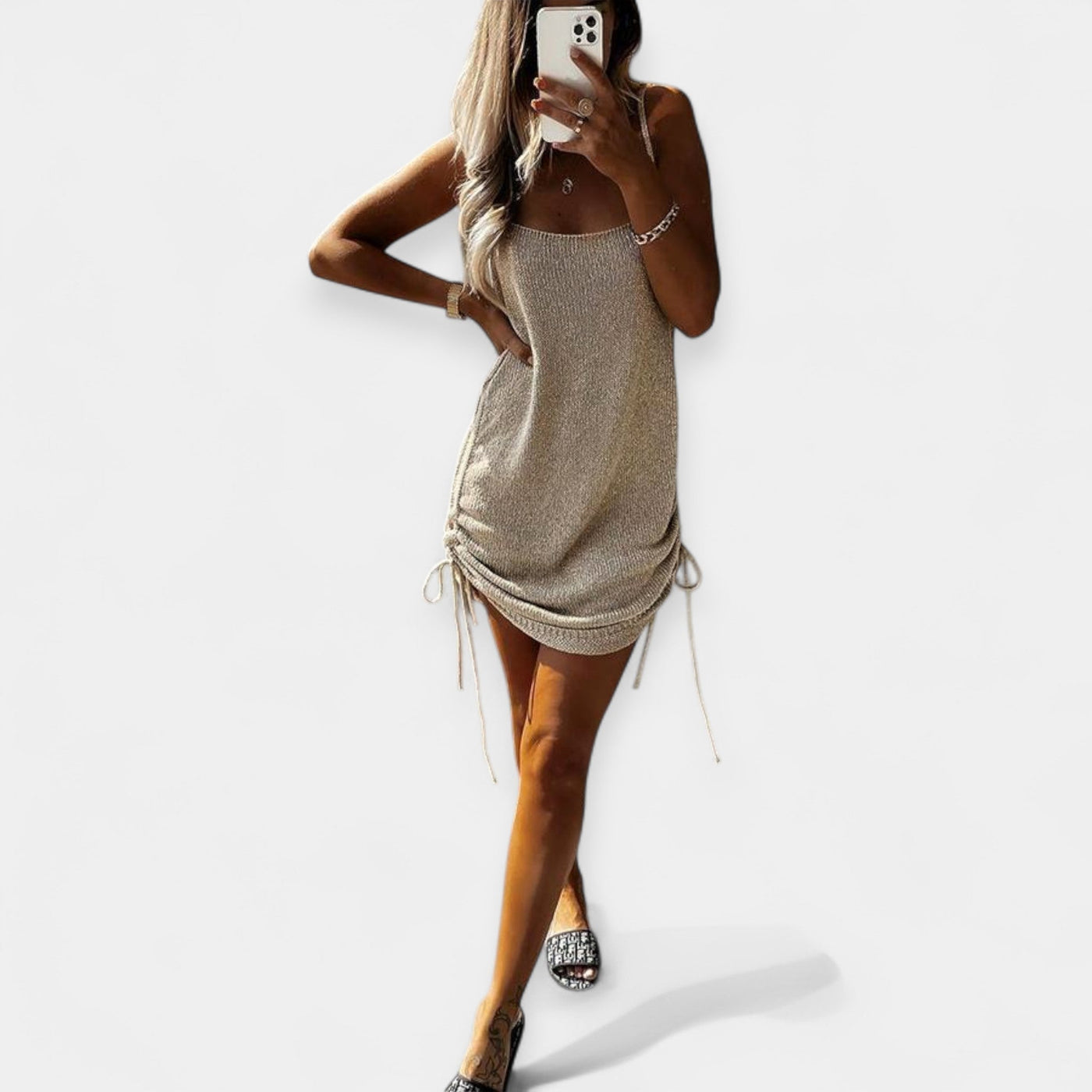 Αμάνικο Πλεκτό Φόρεμα με Ζώνη