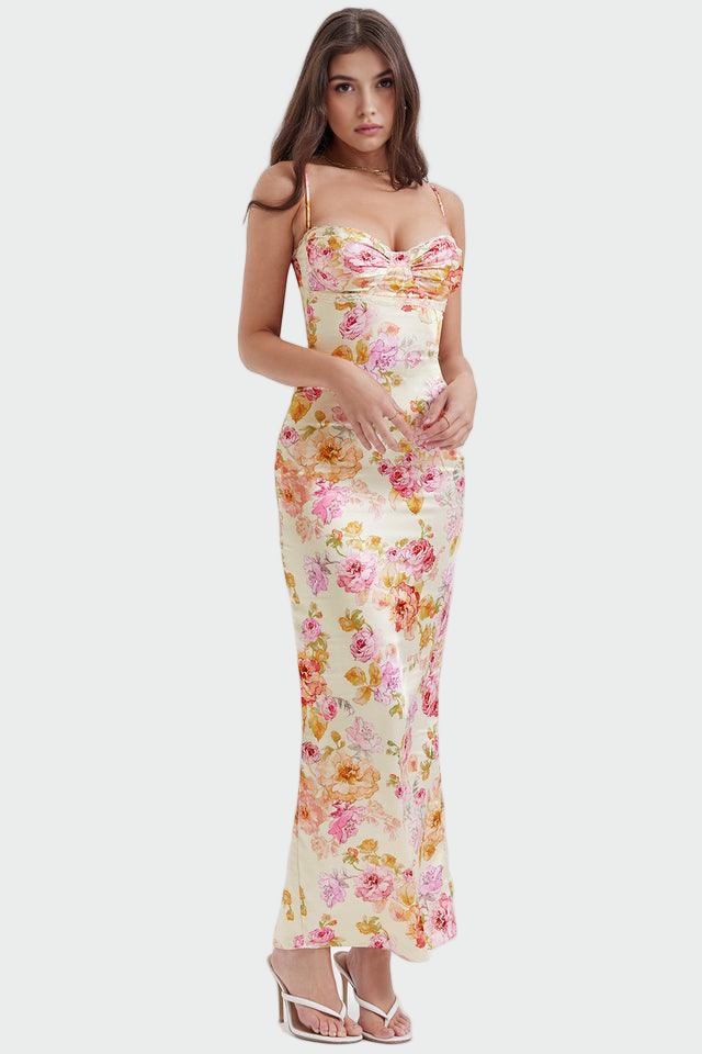 Ροζό | Σατέν Φλοράλ Φόρεμα