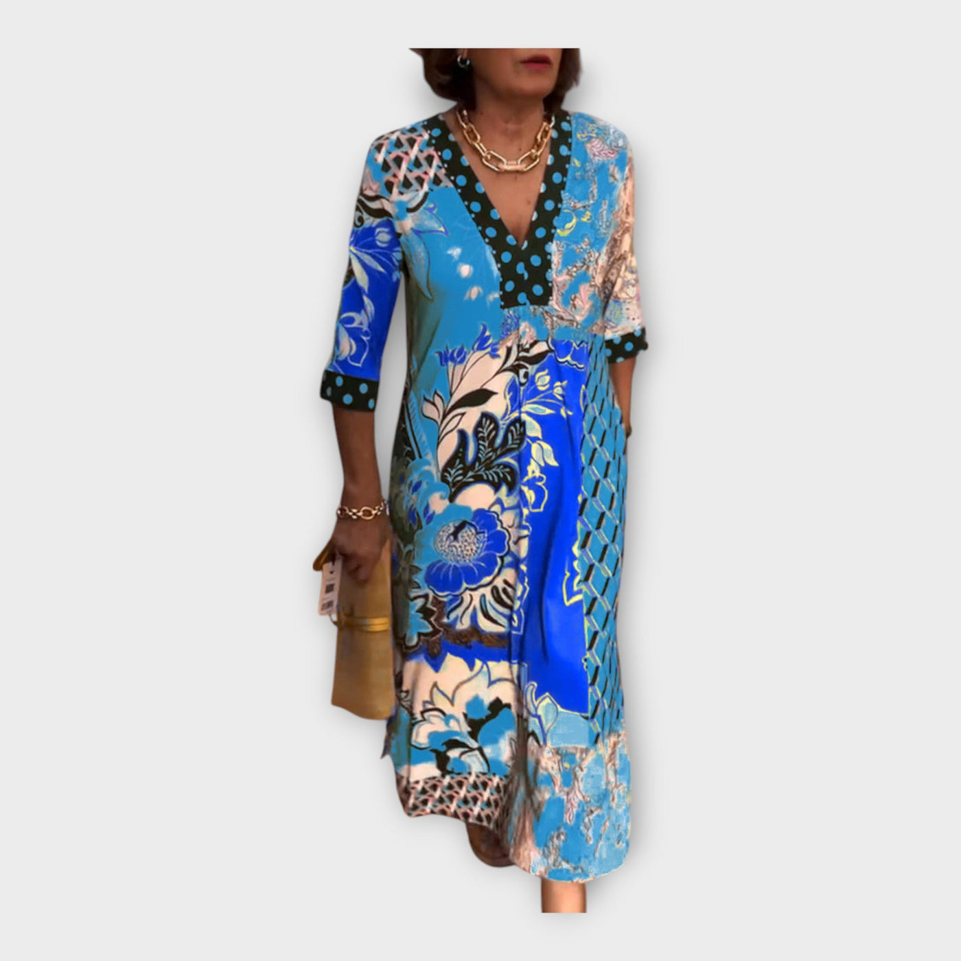 Φόρεμα Πολύχρωμο με Κουμπιά και Μανίκια 3/4