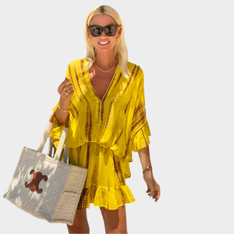 Μίνι Φόρεμα με Υψηλή Μέση και V-Ντεκολτέ