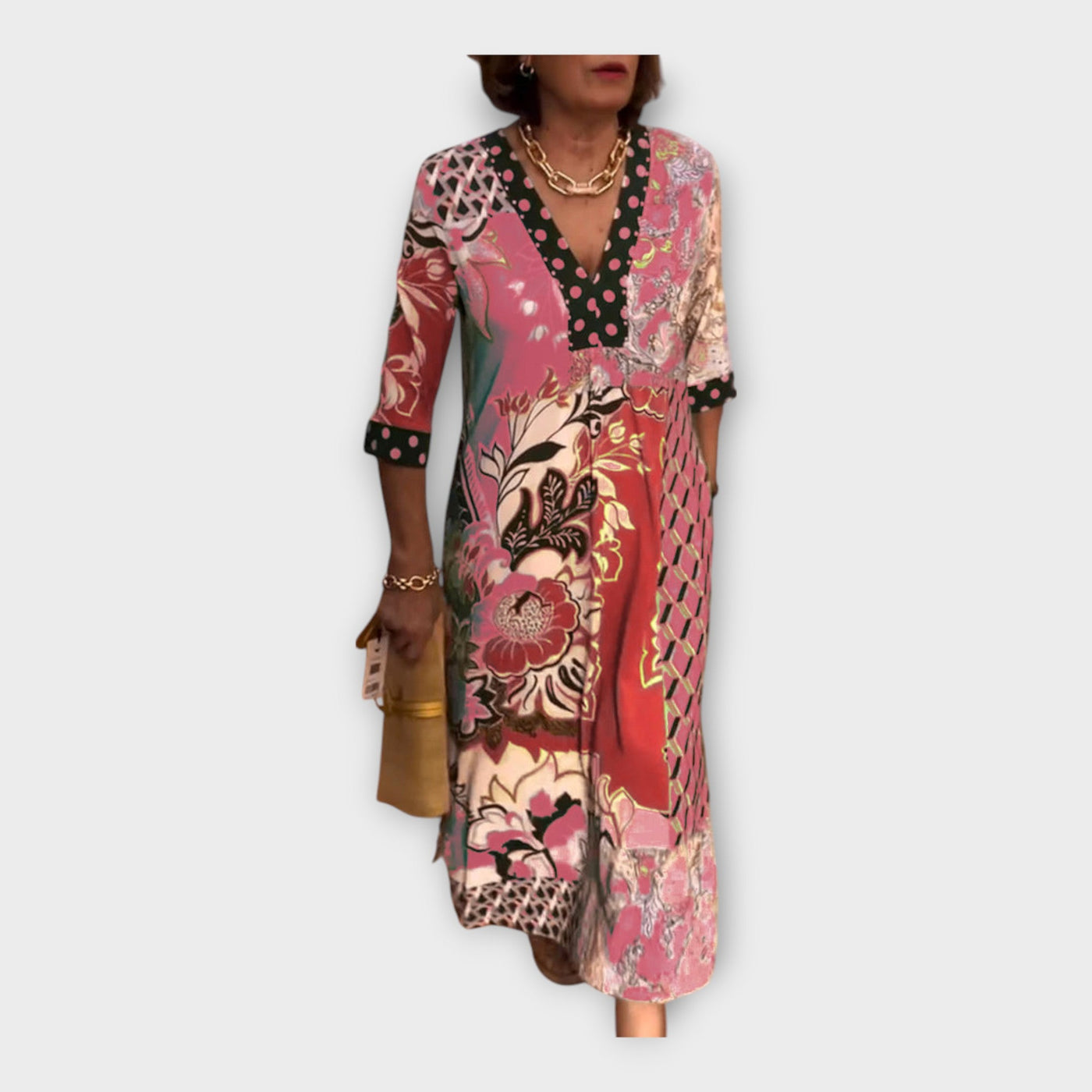 Φόρεμα Πολύχρωμο με Κουμπιά και Μανίκια 3/4