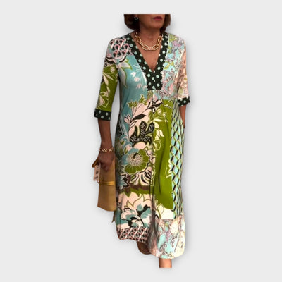 Φόρεμα Πολύχρωμο με Κουμπιά και Μανίκια 3/4