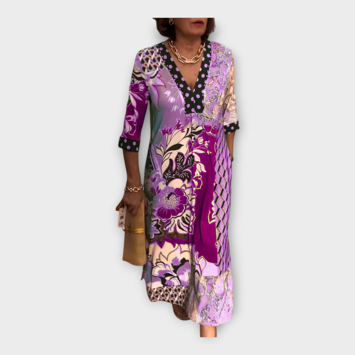 Φόρεμα Πολύχρωμο με Κουμπιά και Μανίκια 3/4