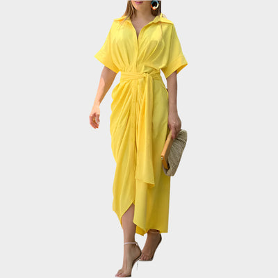 Φόρεμα με Πουφ Κολάρο και Κομψή Γραμμή