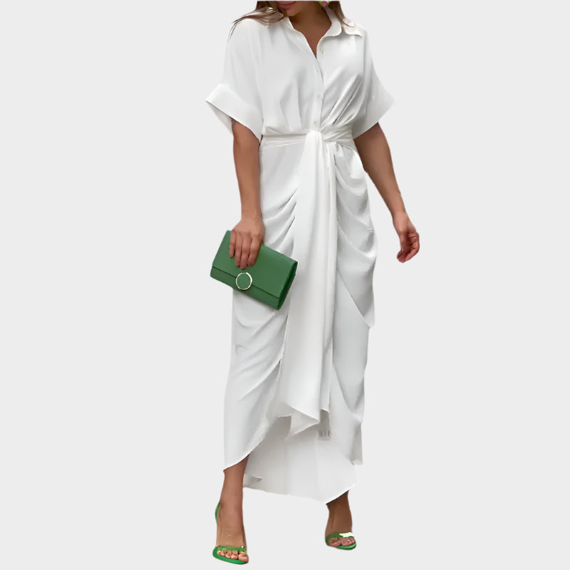 Φόρεμα με Πουφ Κολάρο και Κομψή Γραμμή