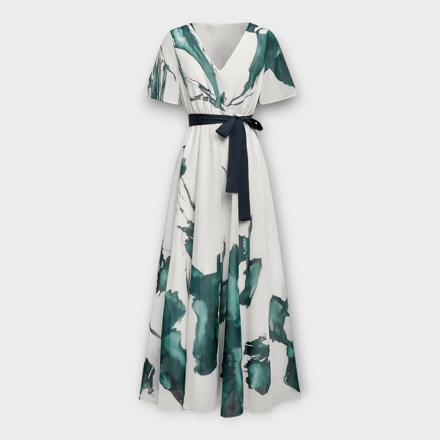 Μακρύ φόρεμα με ζώνη και αέρινη γραμμή 