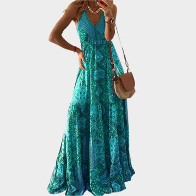 Boho Φόρεμα με Λεπτές Τιράντες και V-Ντεκολτέ